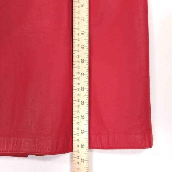 Vintage JFS SIGNATURE GENUINE LEATHER Red Lined Midi Skirt Women's Size 8 - Picture 6 of 9